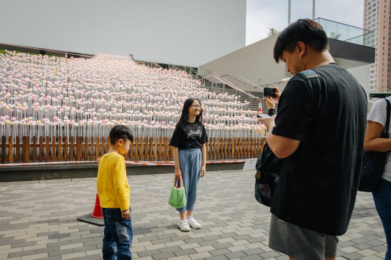 市民爭相與花海合照。