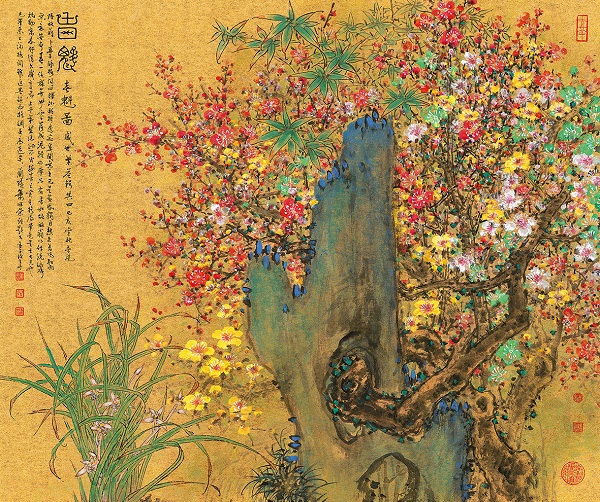 蕭暉榮 春魁 The Beginning of Spring 設(shè)色金箋 ink and color on gold paper 50×60cm 2019年作.jpg